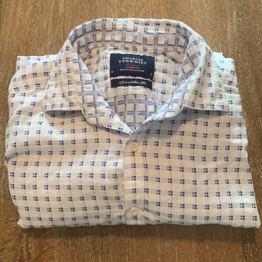 Charles Tyrwhitt White and Blue Checkered Casual Button Down Shirt